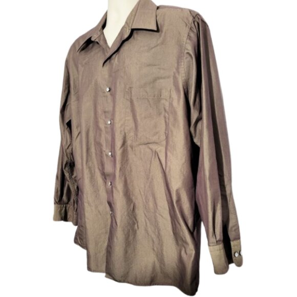 ETIENNE AIGNER Brown Cotton Blend Button-Down Dress Shirt - Men's Size 17 - Picture 3 of 4